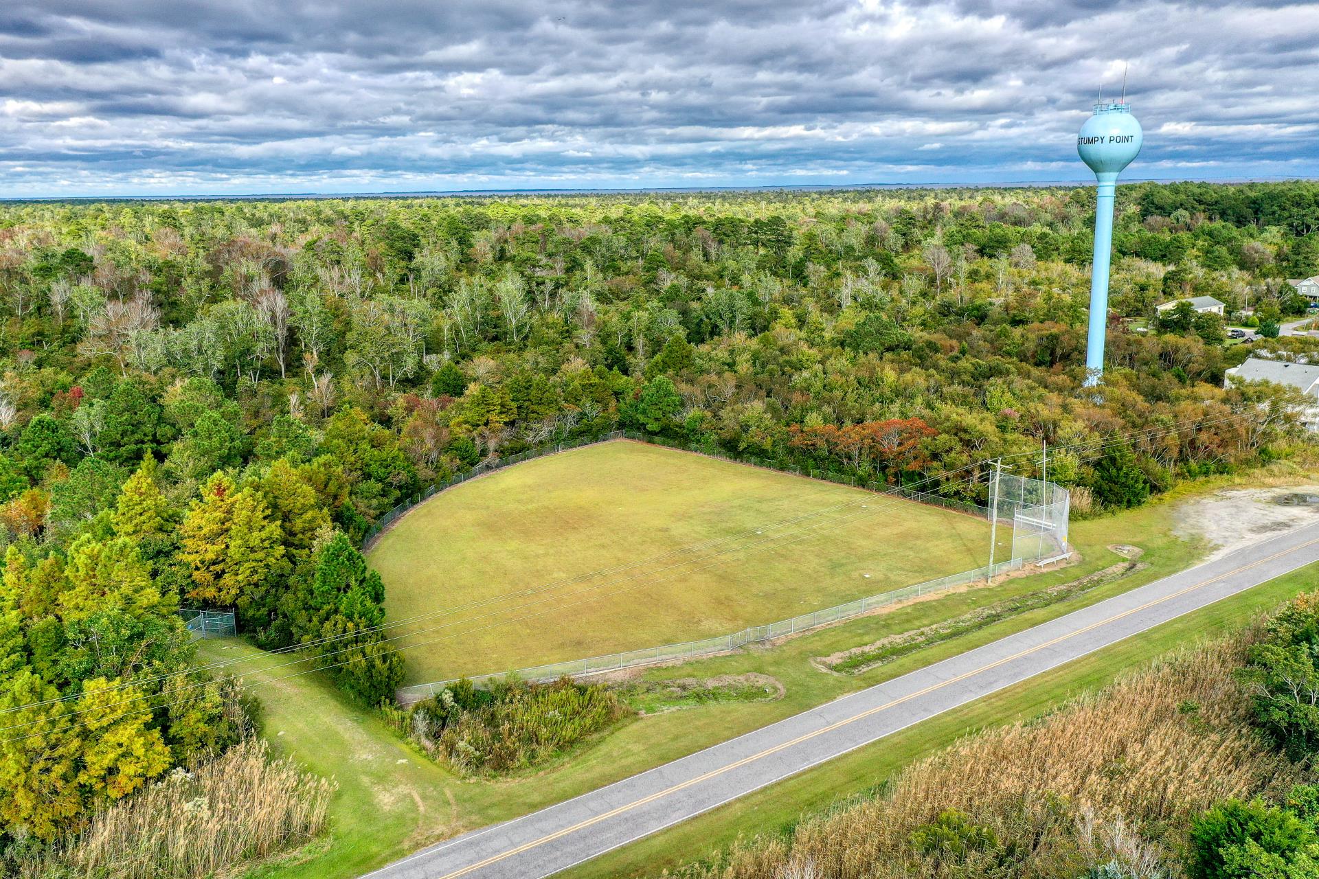 Aerial image of a baseball field in Stumpy Point, NC.