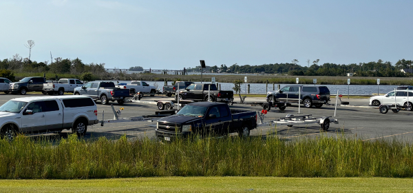 Parking lot at Manns Harbor Marina.