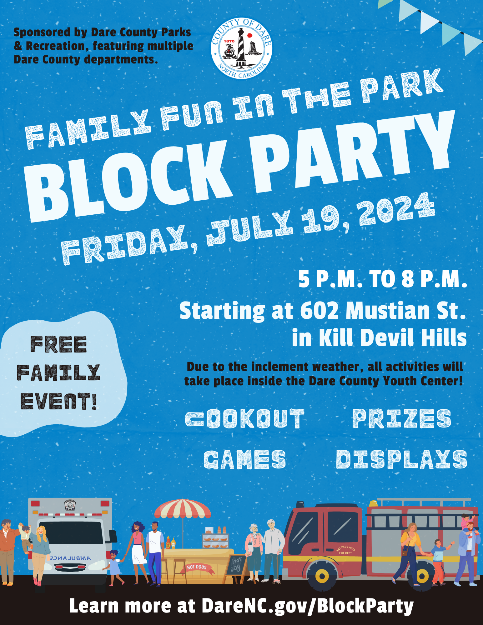 English Flyer for the Block Party event. All details are listed above.