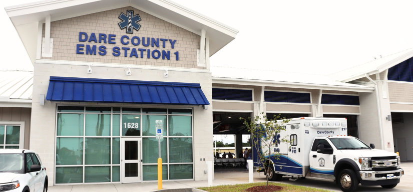 Image of the exterior of the completed EMS Station 1 facility.