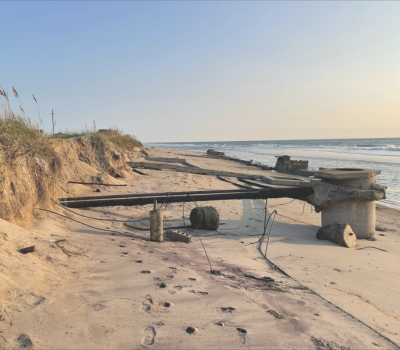 Photo of the exposed military infrastructure, courtesy of National Park Service-Cape Hatteras National Seashore taken at Buxton Beach Access on September 11, 2024