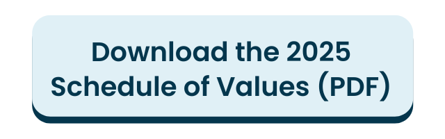 Button reads: Download the 2025 Schedule of Values (PDF)