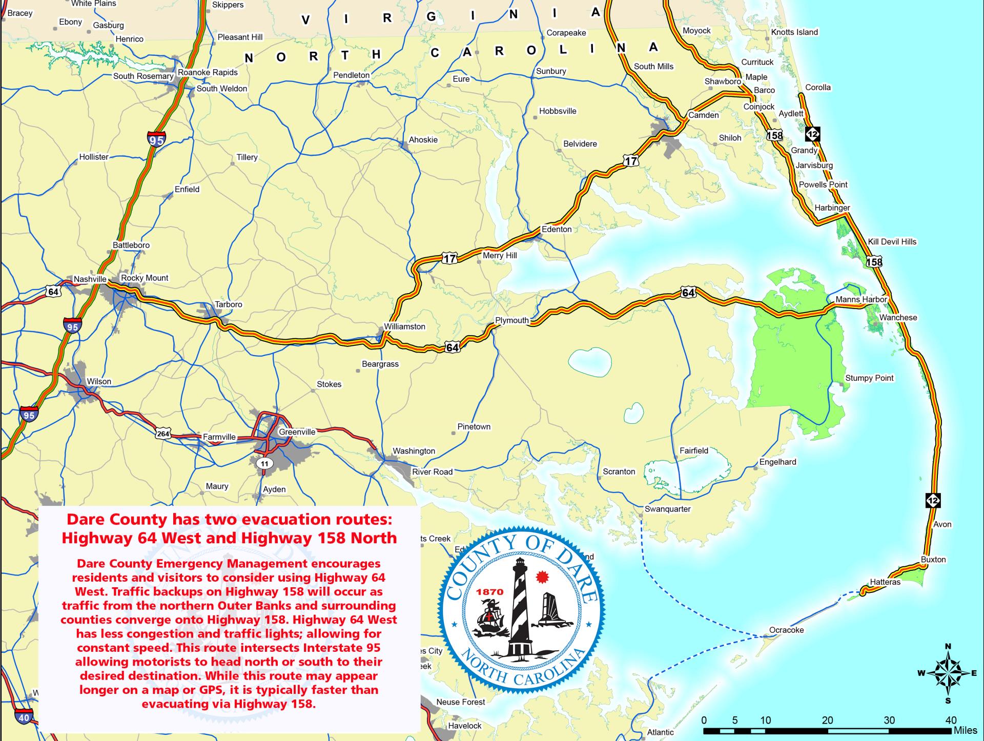 Dare County Evacuation Routes Map